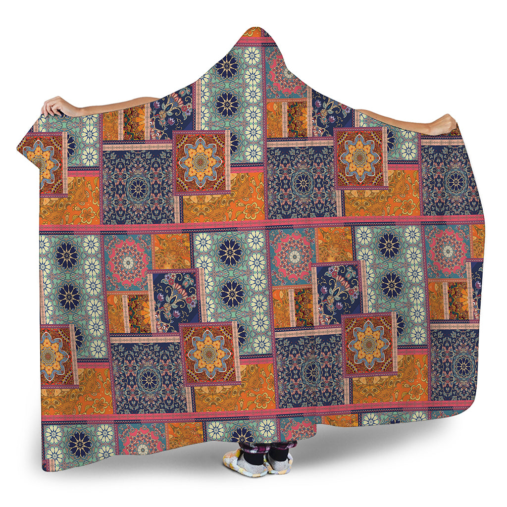 Ethnic Floral Patchwork Pattern Print Hooded Blanket