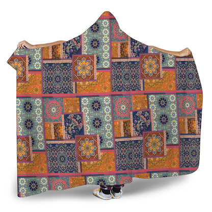 Ethnic Floral Patchwork Pattern Print Hooded Blanket