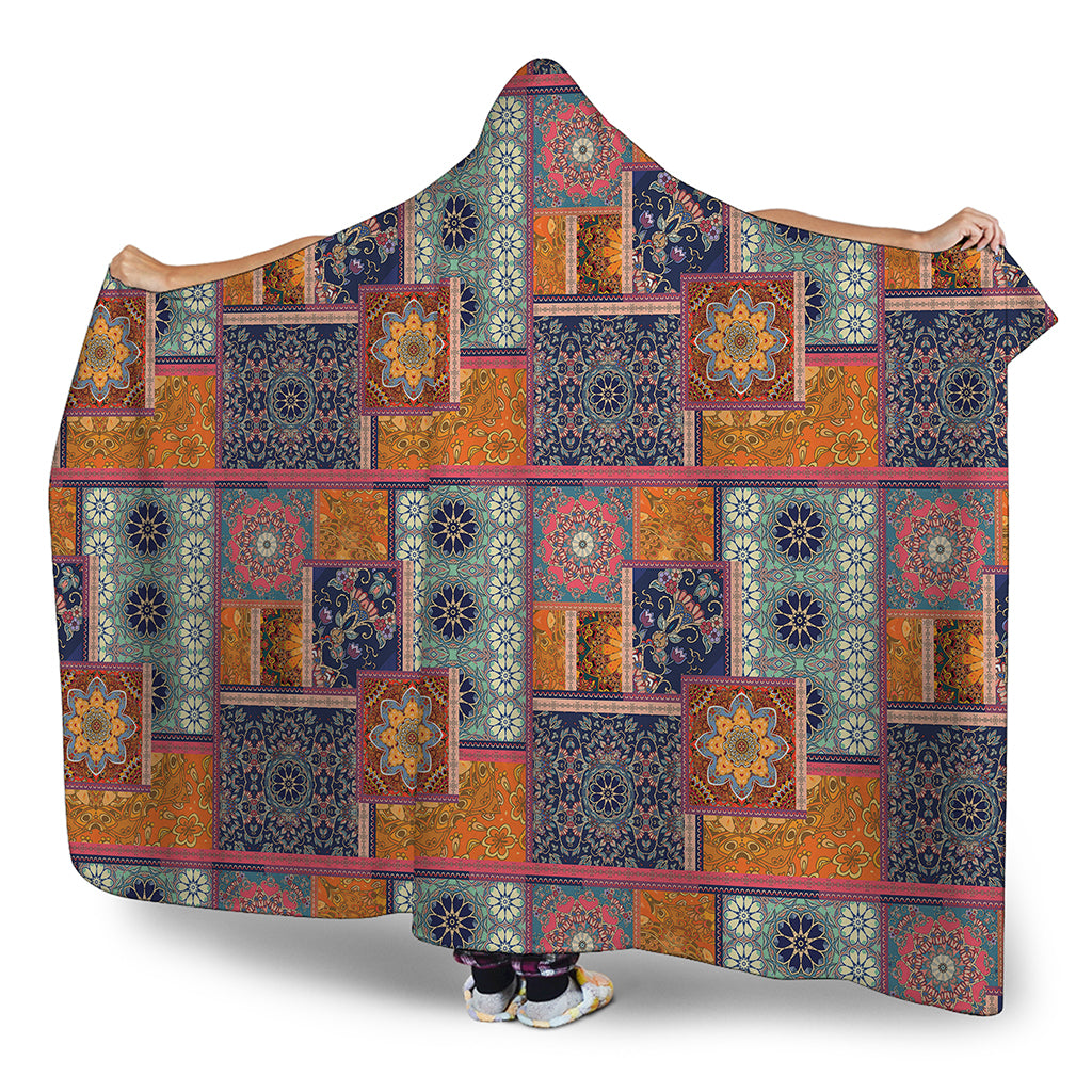 Ethnic Floral Patchwork Pattern Print Hooded Blanket