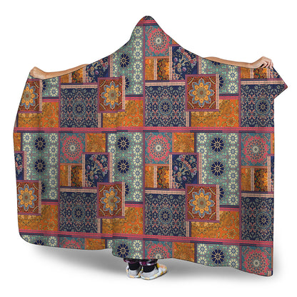 Ethnic Floral Patchwork Pattern Print Hooded Blanket