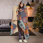 Ethnic Floral Patchwork Pattern Print Hooded Blanket