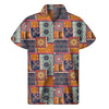 Ethnic Floral Patchwork Pattern Print Men's Short Sleeve Shirt