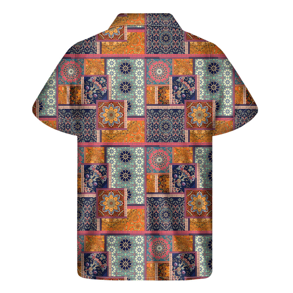 Ethnic Floral Patchwork Pattern Print Men's Short Sleeve Shirt