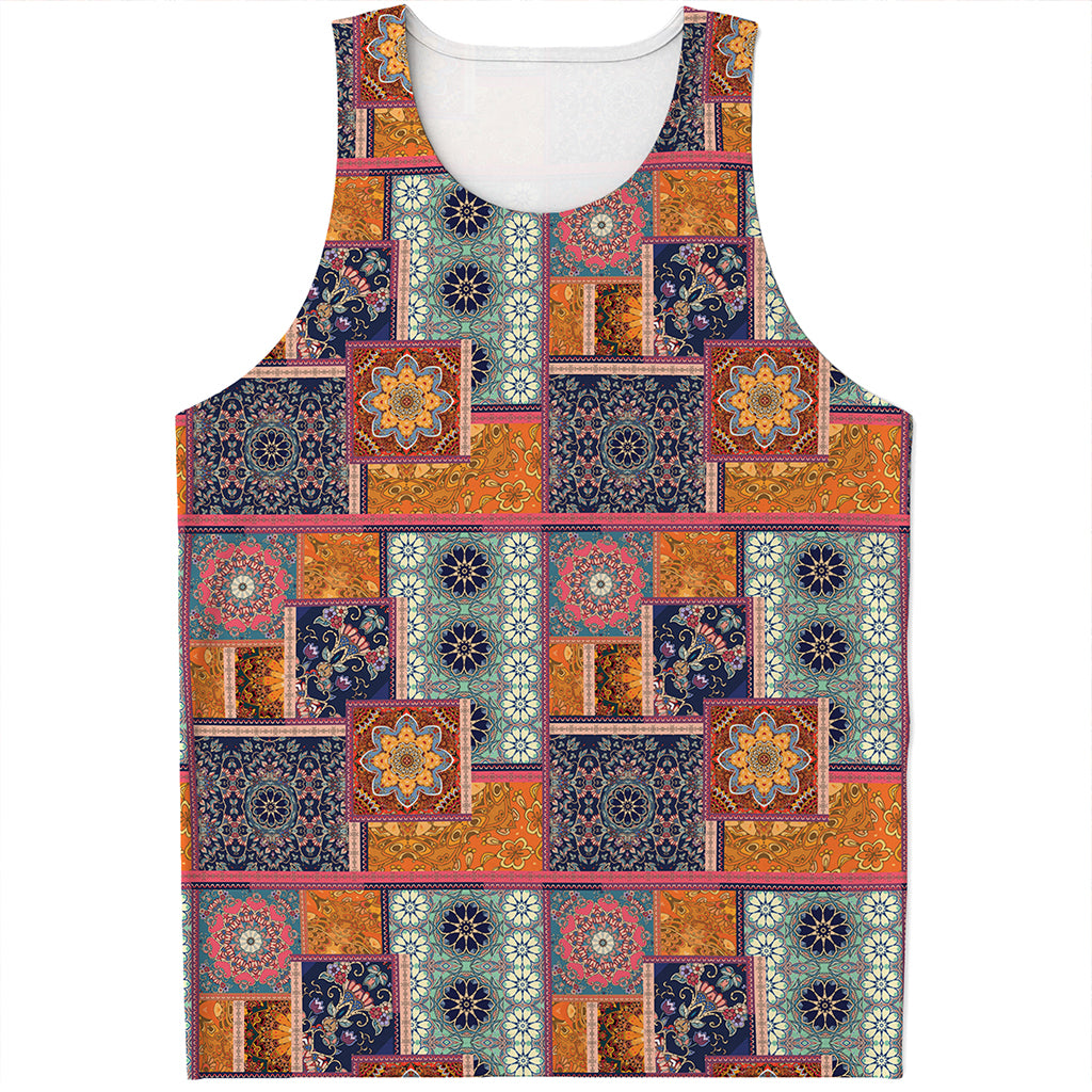 Ethnic Floral Patchwork Pattern Print Men's Tank Top