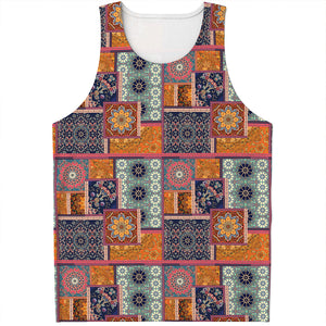 Ethnic Floral Patchwork Pattern Print Men's Tank Top