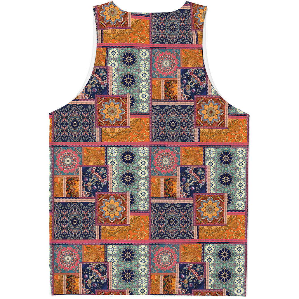 Ethnic Floral Patchwork Pattern Print Men's Tank Top