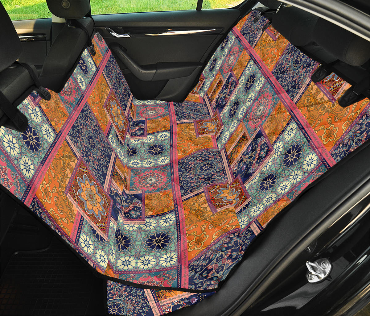 Ethnic Floral Patchwork Pattern Print Pet Car Back Seat Cover