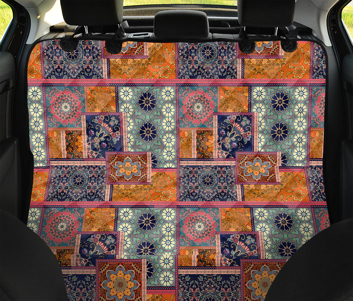 Ethnic Floral Patchwork Pattern Print Pet Car Back Seat Cover