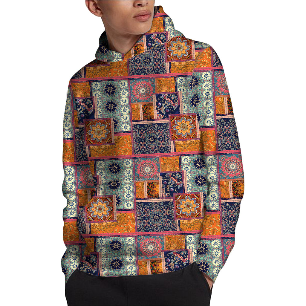 Ethnic Floral Patchwork Pattern Print Pullover Hoodie