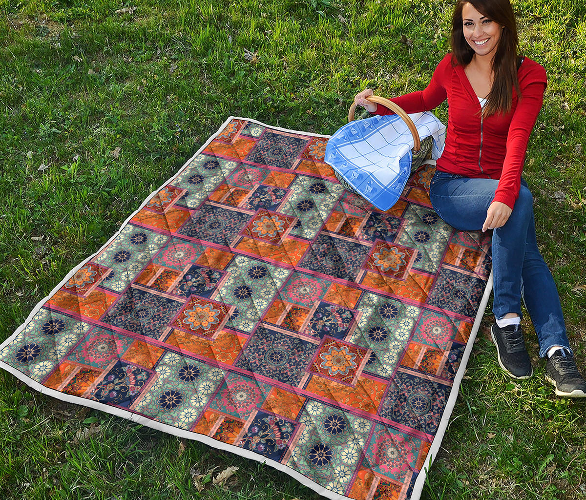 Ethnic Floral Patchwork Pattern Print Quilt