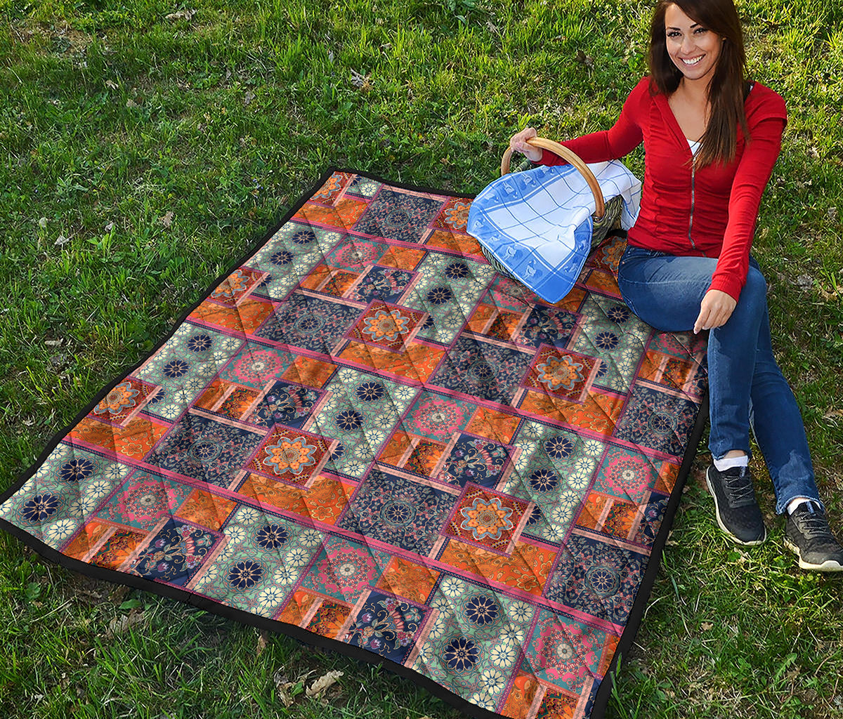 Ethnic Floral Patchwork Pattern Print Quilt