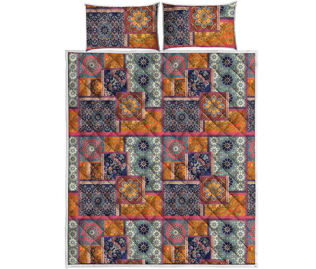 Ethnic Floral Patchwork Pattern Print Quilt Bed Set