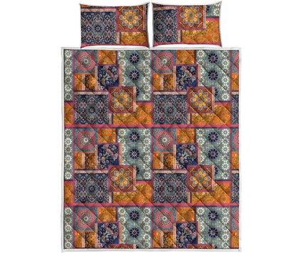 Ethnic Floral Patchwork Pattern Print Quilt Bed Set