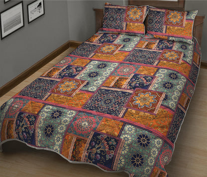 Ethnic Floral Patchwork Pattern Print Quilt Bed Set