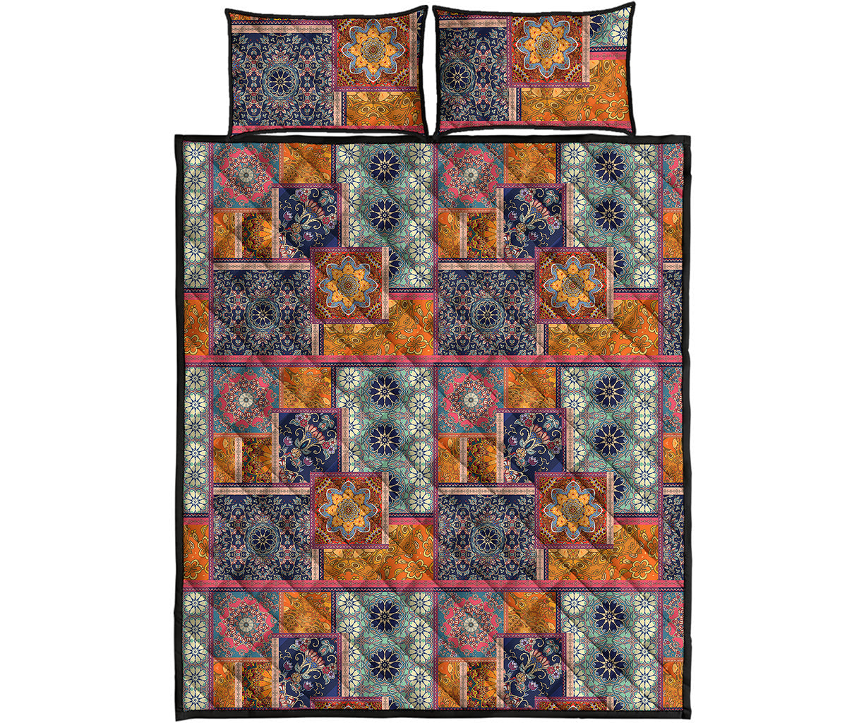 Ethnic Floral Patchwork Pattern Print Quilt Bed Set