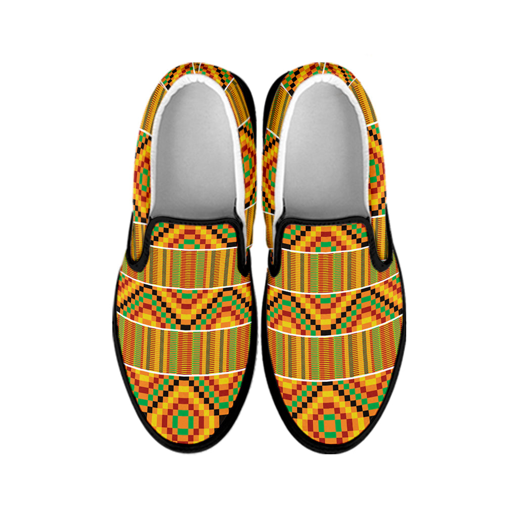 Ethnic Kente Pattern Print Black Slip On Shoes