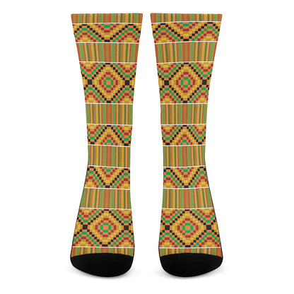 Ethnic Kente Pattern Print Crew Socks