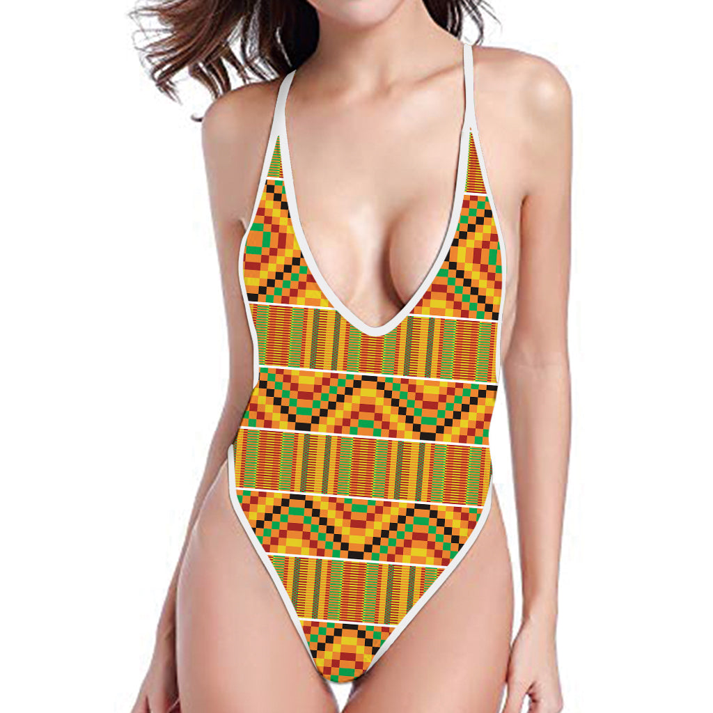 Ethnic Kente Pattern Print One Piece High Cut Swimsuit