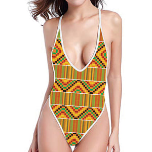 Ethnic Kente Pattern Print One Piece High Cut Swimsuit