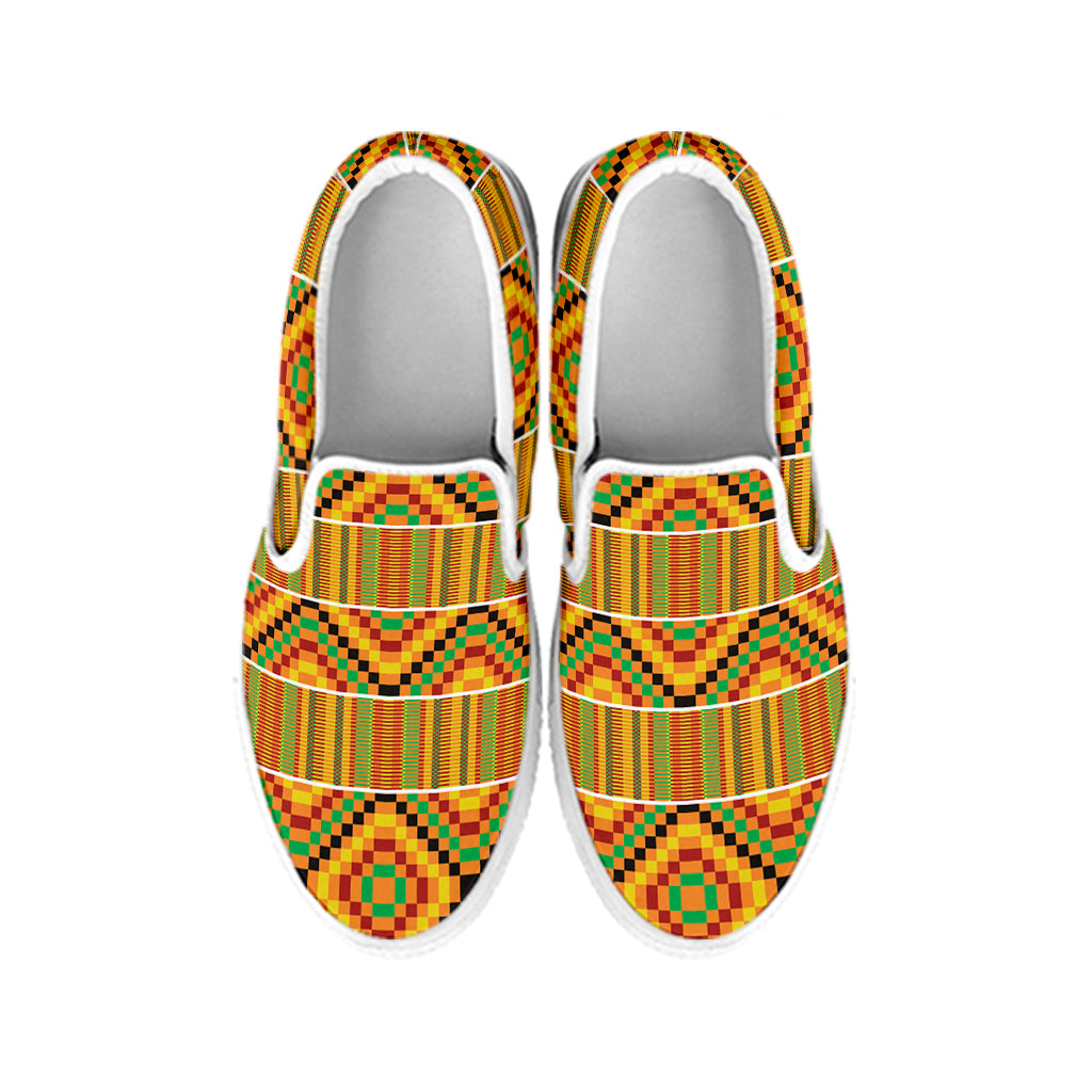 Ethnic Kente Pattern Print White Slip On Shoes