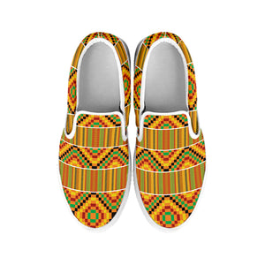 Ethnic Kente Pattern Print White Slip On Shoes