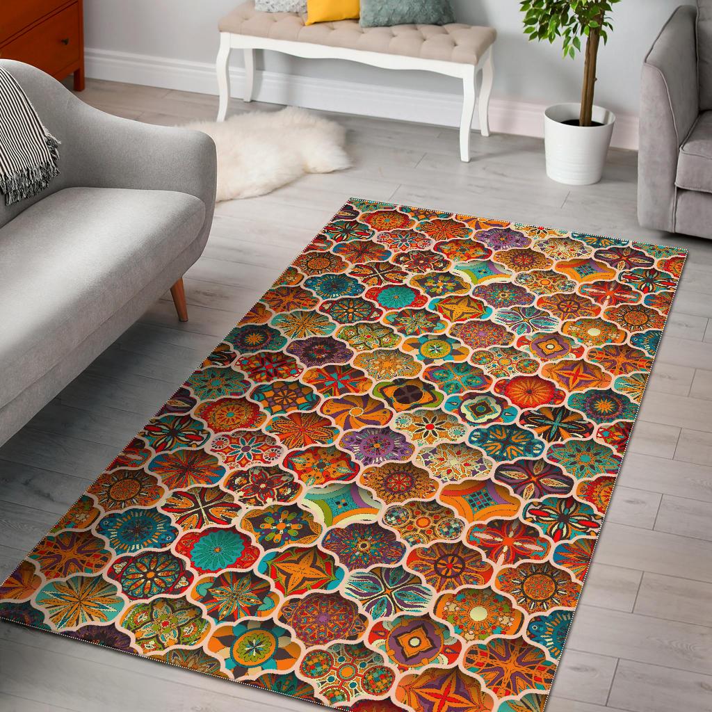 Ethnic Mandala Bohemian Pattern Print Area Rug GearFrost