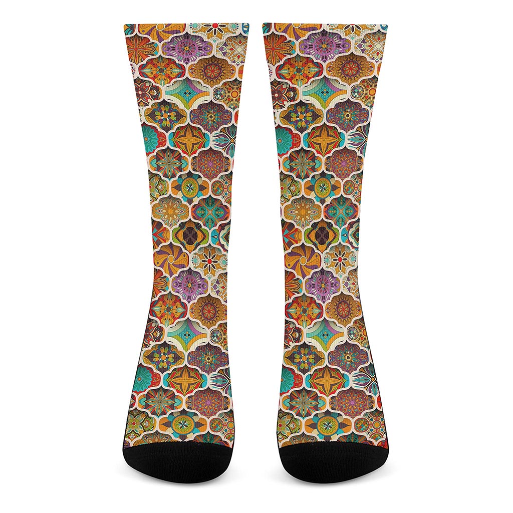 Ethnic Mandala Bohemian Pattern Print Crew Socks