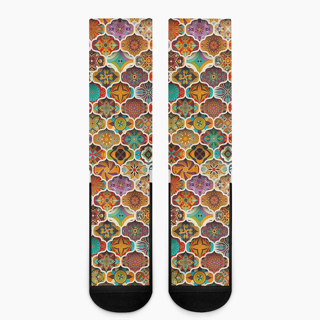 Ethnic Mandala Bohemian Pattern Print Crew Socks