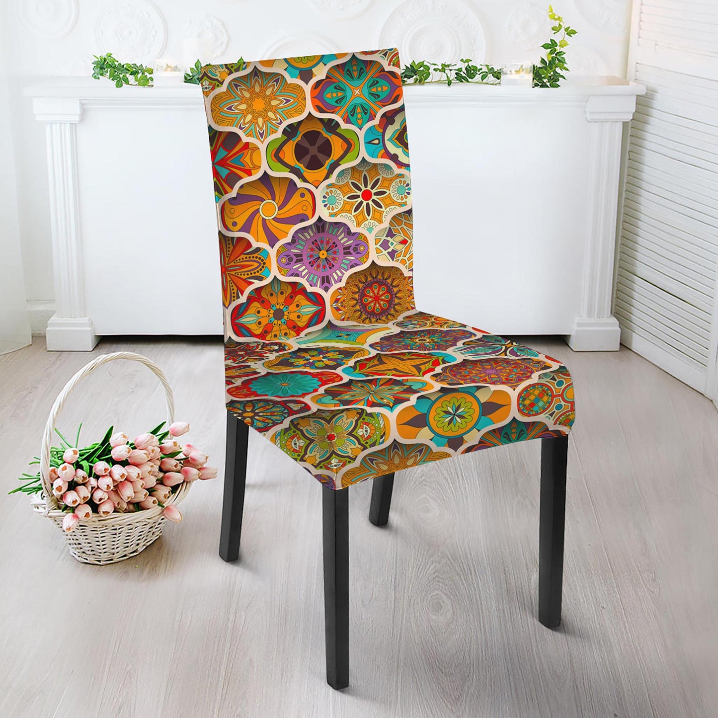 Ethnic Mandala Bohemian Pattern Print Dining Chair Slipcover