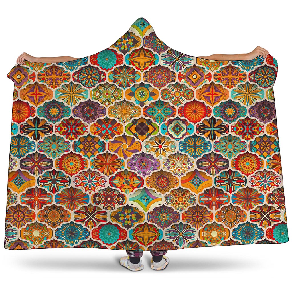 Ethnic Mandala Bohemian Pattern Print Hooded Blanket