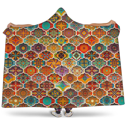 Ethnic Mandala Bohemian Pattern Print Hooded Blanket