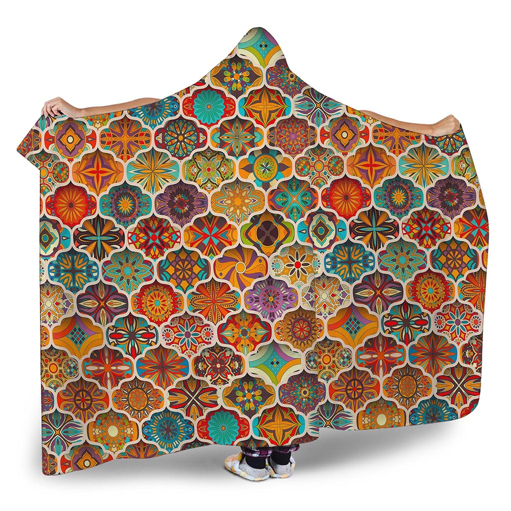 Ethnic Mandala Bohemian Pattern Print Hooded Blanket