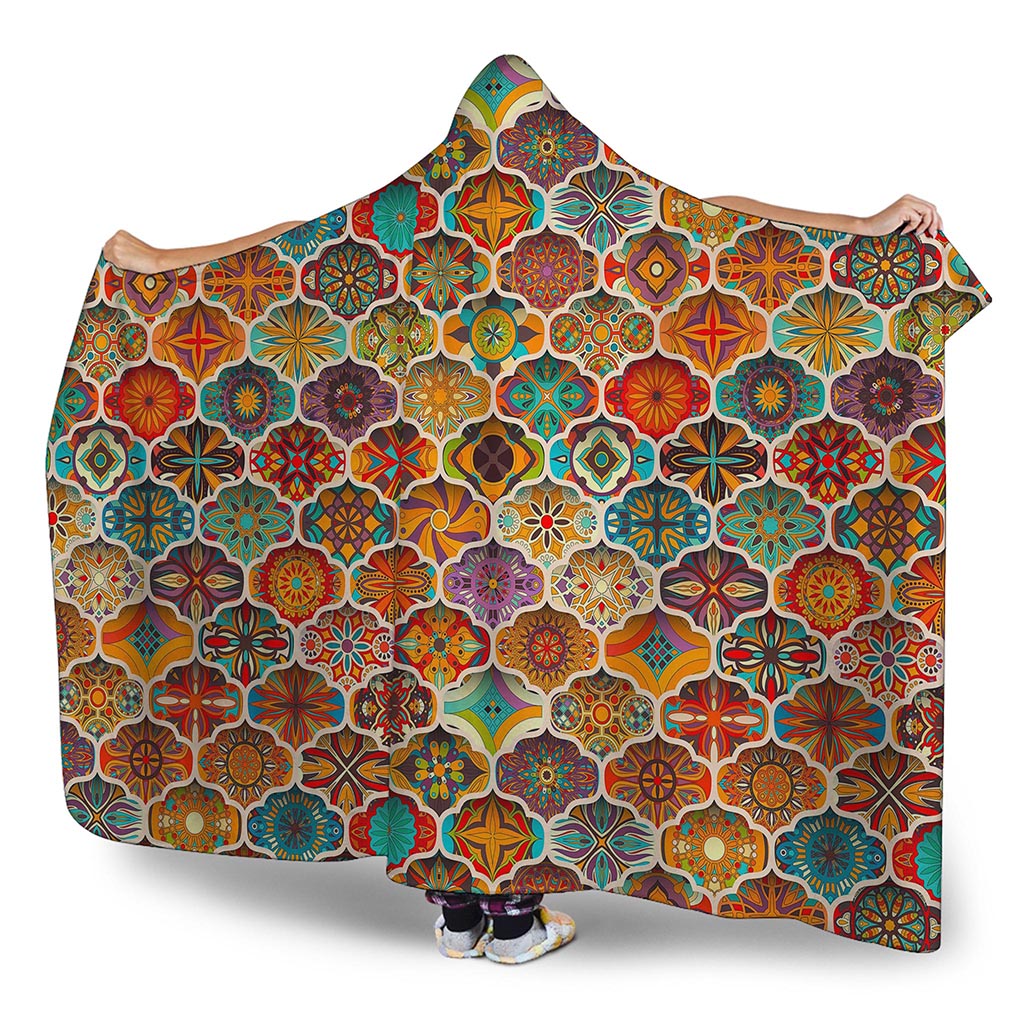 Ethnic Mandala Bohemian Pattern Print Hooded Blanket