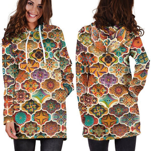 Ethnic Mandala Bohemian Pattern Print Hoodie Dress GearFrost