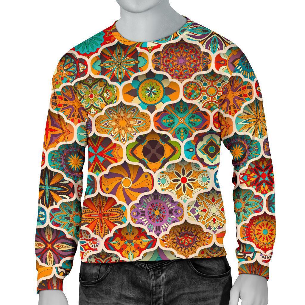 Ethnic Mandala Bohemian Pattern Print Men's Crewneck Sweatshirt GearFrost