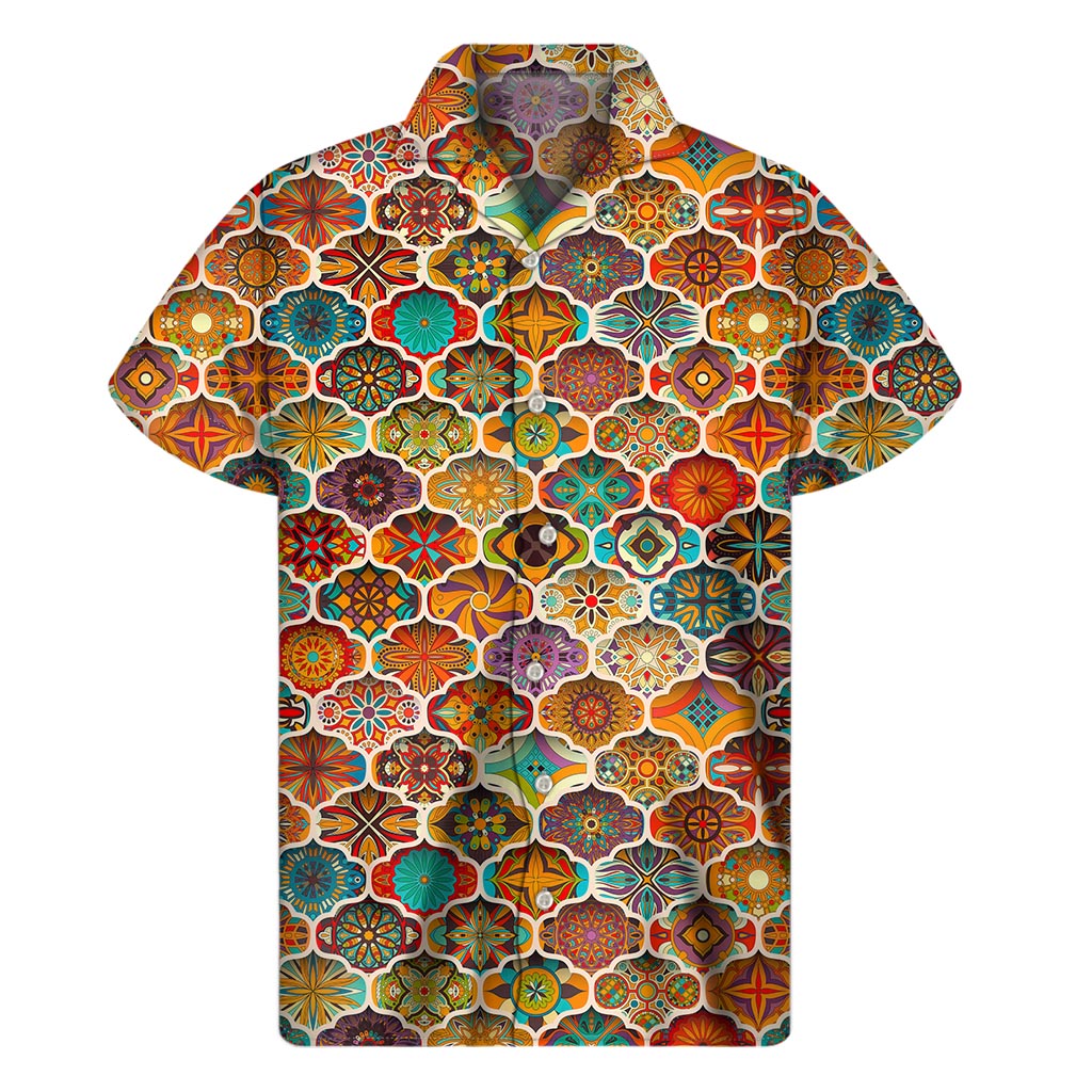 Ethnic Mandala Bohemian Pattern Print Men's Short Sleeve Shirt