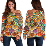 Ethnic Mandala Bohemian Pattern Print Off Shoulder Sweatshirt GearFrost