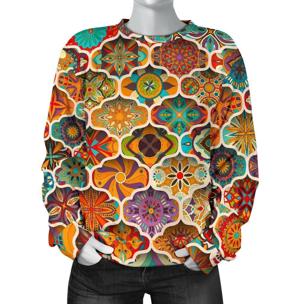 Ethnic Mandala Bohemian Pattern Print Women's Crewneck Sweatshirt GearFrost