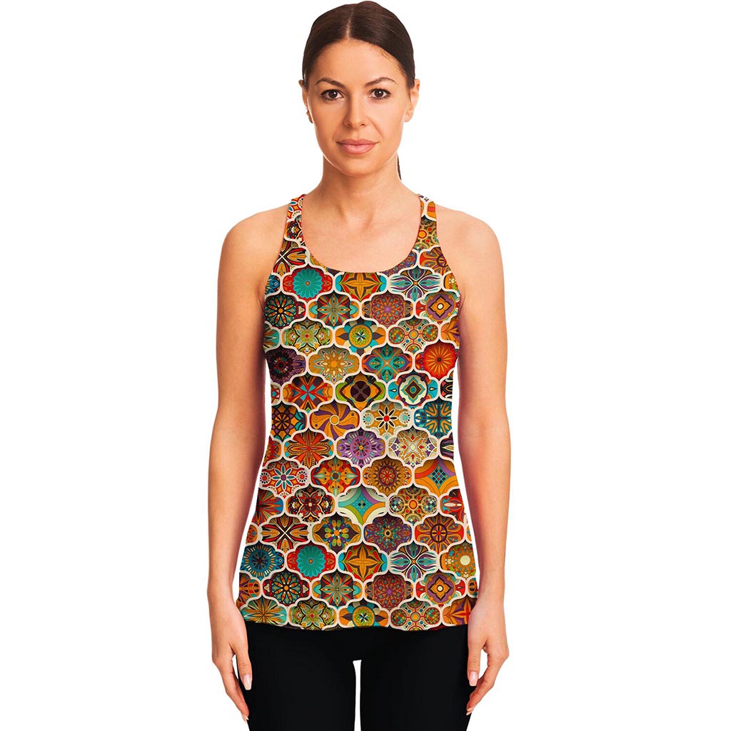 Ethnic Mandala Bohemian Pattern Print Women's Racerback Tank Top