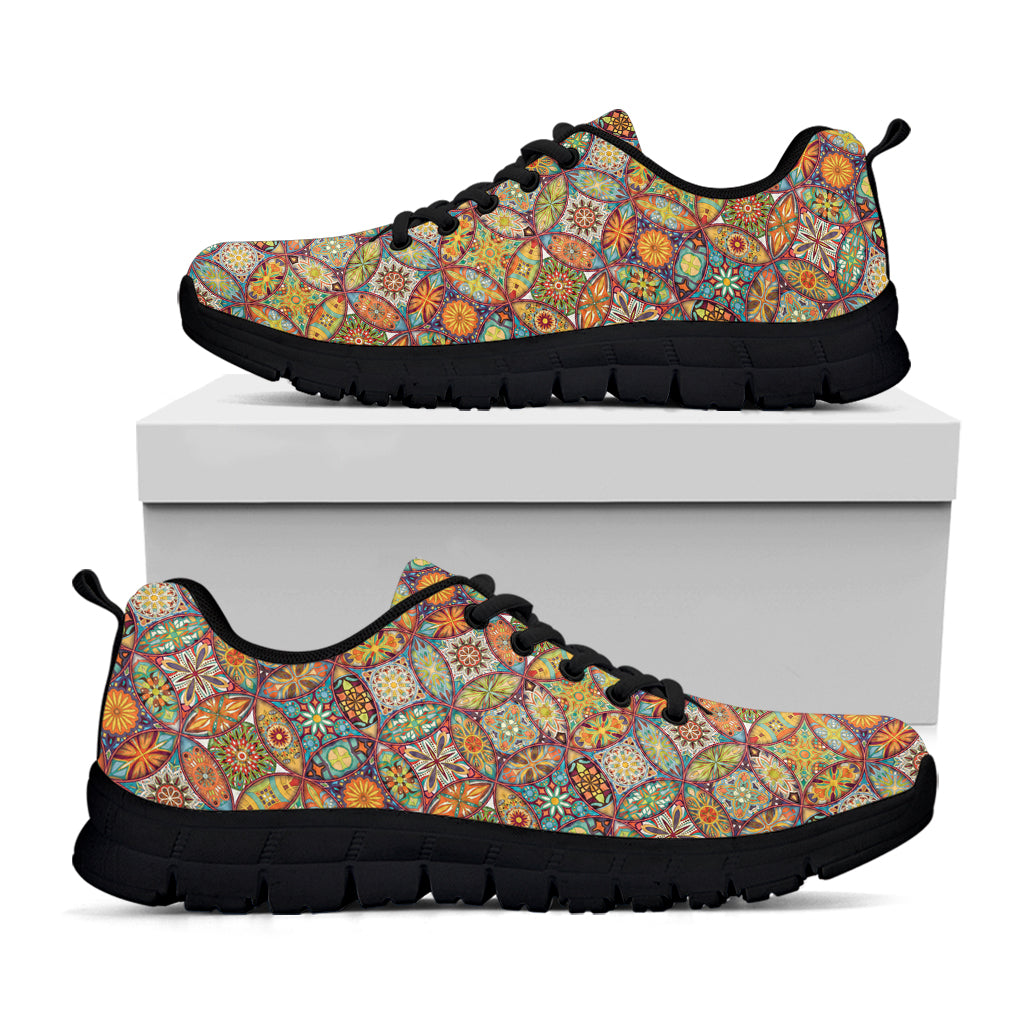 Ethnic Mandala Patchwork Pattern Print Black Sneakers