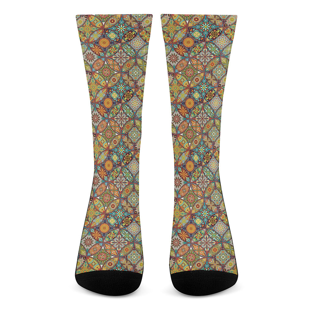 Ethnic Mandala Patchwork Pattern Print Crew Socks