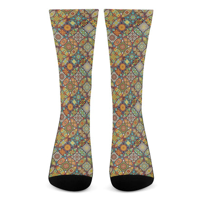 Ethnic Mandala Patchwork Pattern Print Crew Socks