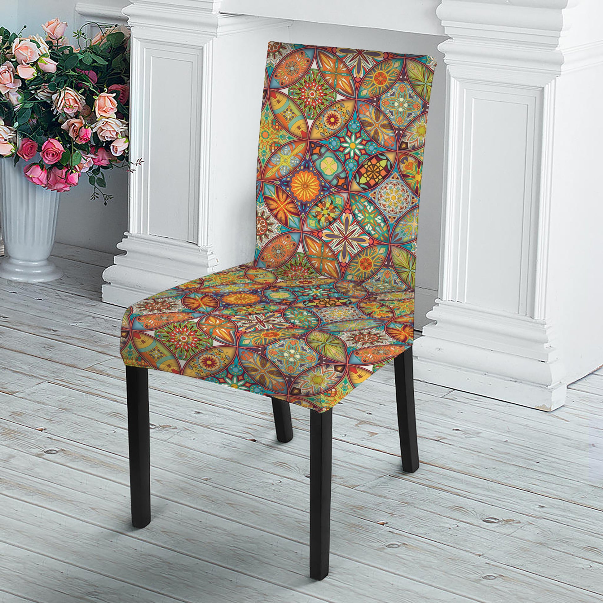 Ethnic Mandala Patchwork Pattern Print Dining Chair Slipcover