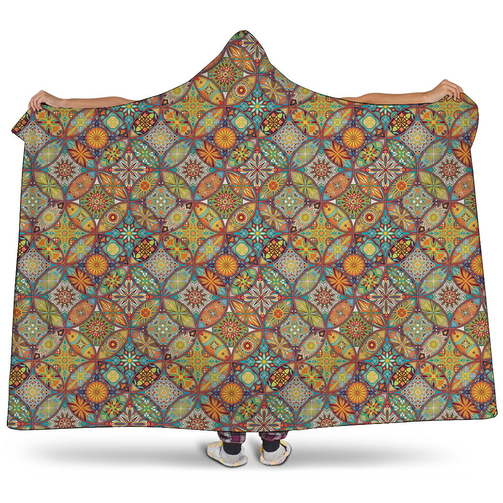 Ethnic Mandala Patchwork Pattern Print Hooded Blanket