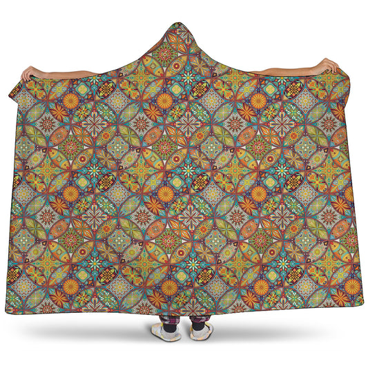 Ethnic Mandala Patchwork Pattern Print Hooded Blanket