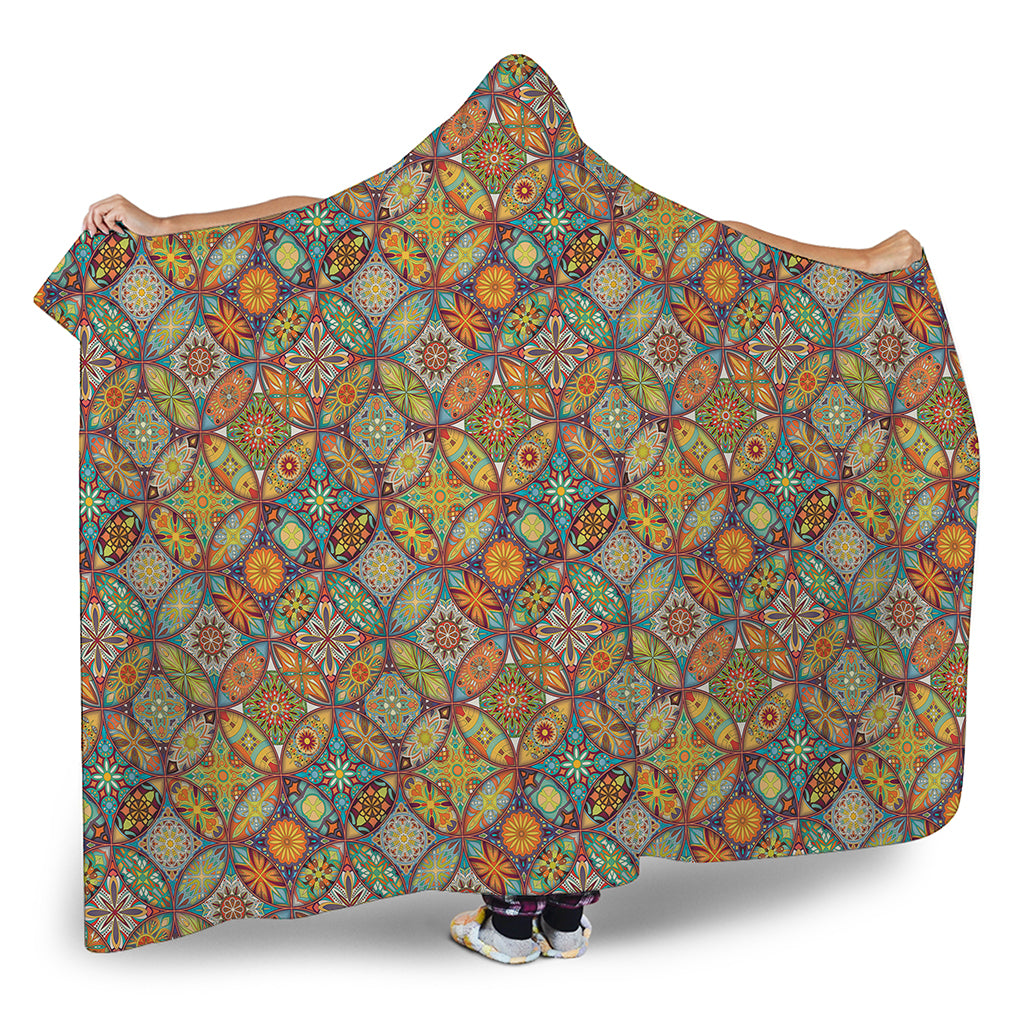 Ethnic Mandala Patchwork Pattern Print Hooded Blanket