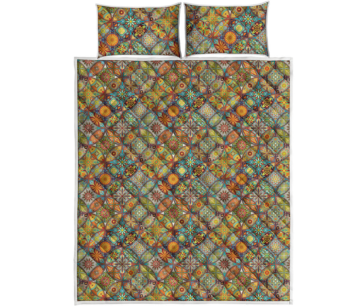 Ethnic Mandala Patchwork Pattern Print Quilt Bed Set