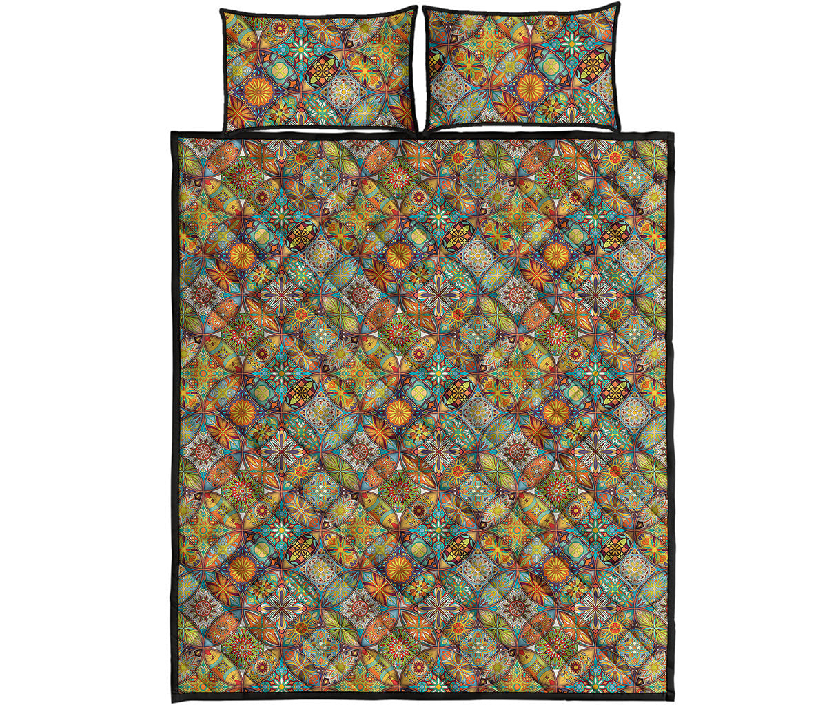 Ethnic Mandala Patchwork Pattern Print Quilt Bed Set