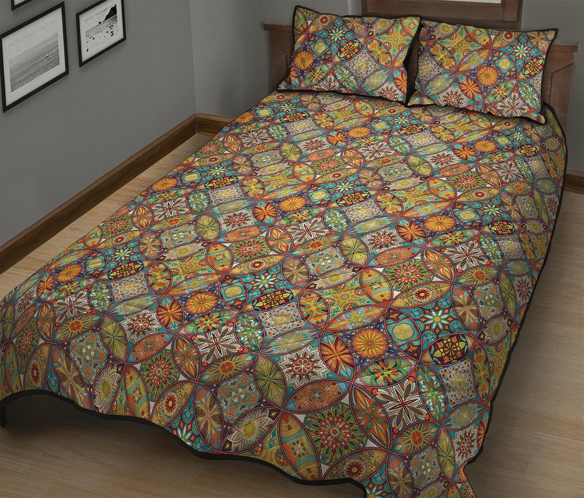 Ethnic Mandala Patchwork Pattern Print Quilt Bed Set