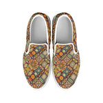 Ethnic Mandala Patchwork Pattern Print White Slip On Shoes